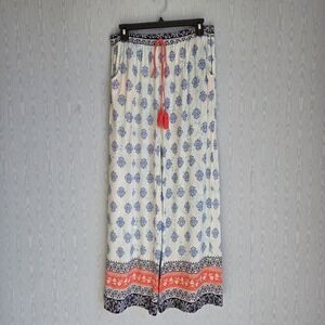 La Moda Womens L Palazzo Pants Flowy Lightweight Lounge Boho Hippie White